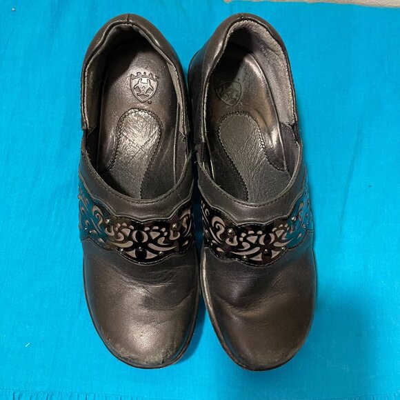 Ariat Tambour Womens Black Leather Slip-On Clogs with Laser Cut Detail Size 7 US - Picture 3 of 11